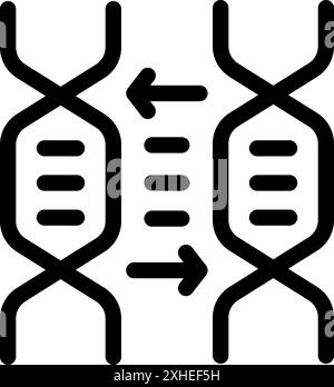 Fettgedrucktes Strichsymbol, das das Konzept des dna-genetischen Informationsaustauschs zwischen zwei Helixen darstellt Stock Vektor