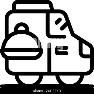 Lieferwagen für Speisen, der warme Mahlzeiten zu Kunden transportiert, die Lebensmittel online bestellen Stock Vektor