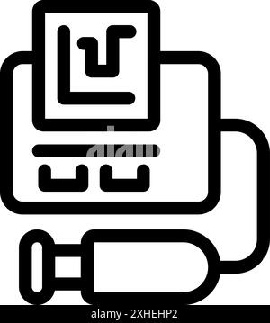 Schwarzes Umrisssymbol für ein digitales Blutdruckmessgerät, das systolische und diastolische Zahlen anzeigt Stock Vektor