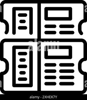 Einfaches Symbol für zwei Tickets, die Zugriff auf eine Veranstaltung gewähren Stock Vektor