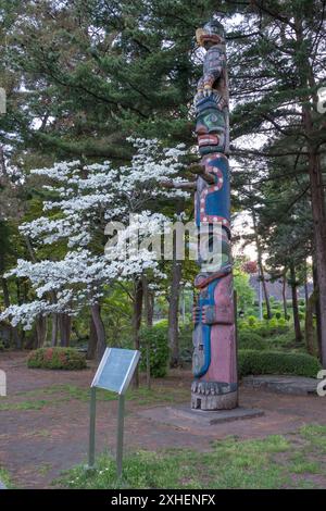 Der Victoria - Morioka Friendship Pole auf dem Gelände von Morioka Castle. Gewidmet am 14. Juni 1995 zum 10. Jahrestag von Victoria, Stockfoto