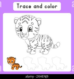 Trace und Farbe. Malvorlagen für Kinder. Handschriftverfahren. Arbeitsblatt zur Entwicklung von Schulungen. Aktivitätsseite. Spiel für Kleinkinder. Isolierter Vektorillus Stock Vektor