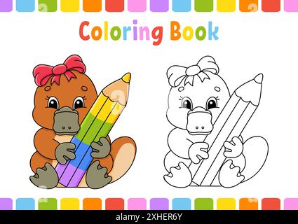 Bild für Kinder. Zeichentrickfigur. Vektorgrafik. Fantasy-Seite für Kinder. Schwarze Kontur Silhouette. Isoliert auf weißem Hintergrund. Stock Vektor