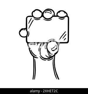 Männliche Handgesten. Der Mann hält eine Visitenkarte. Kontur Silhouette. Konstruktionselement. Vektorillustration isoliert auf weißem Hintergrund. Vorlage für Buch Stock Vektor