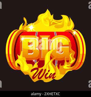 Banner mit großem Gewinn. Ein brennender Spielautomat gewinnt den Jackpot. Fire Casino Konzept. Heiß 777. Vektorabbildung Stock Vektor