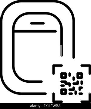 Flugzeugfenster und qr-Code. Technisch verbessertes Reisen, elektronische Bordkarte, intelligente Flugverbindungen. Pixelperfektes, bearbeitbares Konturvektorsymbol Stock Vektor