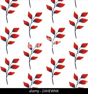 Nahtloses Muster roter Zweig. Einfache Anlage. Blätter auf weißem Hintergrund. Ornament im skandinavischen Stil. Hand ertrunken. Illustration des flachen Vektors Stock Vektor