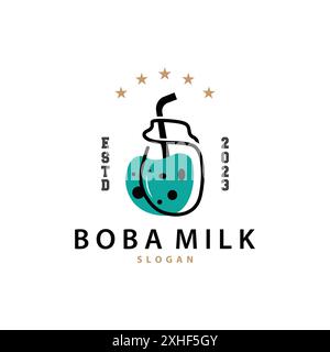 Boba Drink Logo, Milchtee Süße Boba Pearl Jelly Drink Bubble Vector Einfaches Minimalistisches Design Stock Vektor