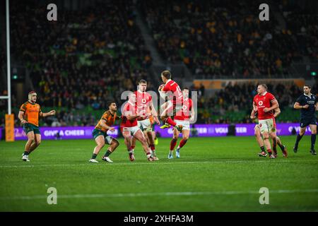 Melbourne, Australien. Juli 2024. Cameron Winnett (C) of Wales wurde während des Spiels Wallabies (Australien) gegen Wales International Rugby Union im Melbourne Rectangular Stadium gesehen. Endpunktzahl: Australien 36:28 Wales. (Foto: Alexander Bogatyrev/SOPA Images/SIPA USA) Credit: SIPA USA/Alamy Live News Stockfoto