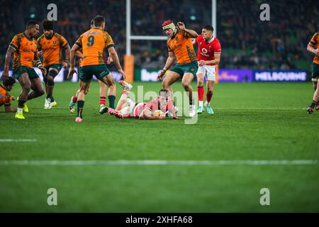 Melbourne, Australien. Juli 2024. Taine Plumtree (C) aus Wales wurde während des Spiels Wallabies (Australien) gegen Wales International Rugby Union im Melbourne Rectangular Stadium gesehen. Endpunktzahl: Australien 36:28 Wales. (Foto: Alexander Bogatyrev/SOPA Images/SIPA USA) Credit: SIPA USA/Alamy Live News Stockfoto