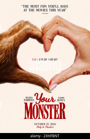 Your Monster (2024) von Caroline Lindy mit Melissa Barrera, Meghann Fahy und Tommy Dewey. Nachdem ihr Leben zerfällt, findet die leise sprechende Schauspielerin Laura Franco ihre Stimme wieder, als sie ein furchterregendes, aber seltsam charmantes Monster trifft, das in ihrem Schrank lebt. Poster FÜR US-Teaser ***NUR FÜR REDAKTIONELLE ZWECKE***. Kredit: BFA / Vertical Entertainment Stockfoto