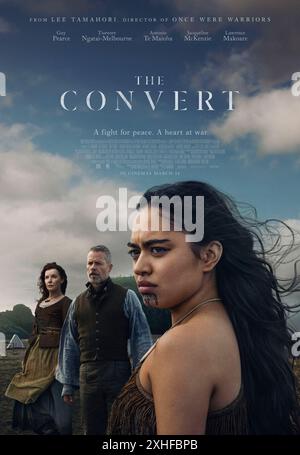 The Convert (2023) von Lee Tamahori mit Guy Pearce, Tioreore Ngatai-Melbourne und Antonio Te Maioha. Ein Laienprediger, Thomas Munro, in einer britischen Siedlung namens Epworth, geriet in einen blutigen Krieg zwischen den Māori-Stämmen in den 1830er Jahren US-Poster mit einem Blatt ***NUR FÜR REDAKTIONELLE ZWECKE***. Quelle: BFA / Magnolia Pictures Stockfoto