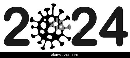 Vektorillustration mit Text 2024 und covid-Bild anstelle von Null für Flirt- und FLuQE-Mutationen Stockfoto