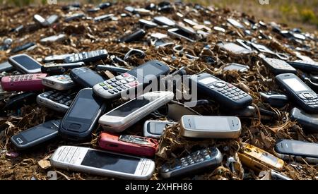 Ein Haufen alter Handys, Recycling. Stockfoto