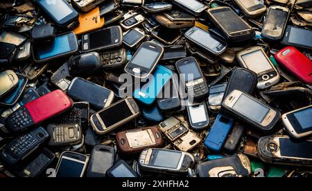 Ein Haufen alter Handys, Recycling. Stockfoto