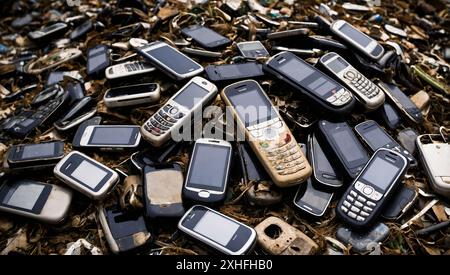 Ein Haufen alter Handys, Recycling. Stockfoto