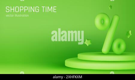 3D-Rabatt für Produktverkauf. Zusammensetzung des Sonderangebots. Bühnenpodium-Szene mit für Award, Dekorelement Hintergrund. 3D-Rendering. Vektor Stock Vektor