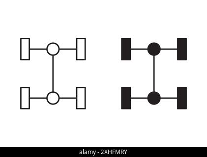 Symbol für Autoachse Vektorsymbol oder Zeichensatz in schwarz-weißer Umrandung Stock Vektor