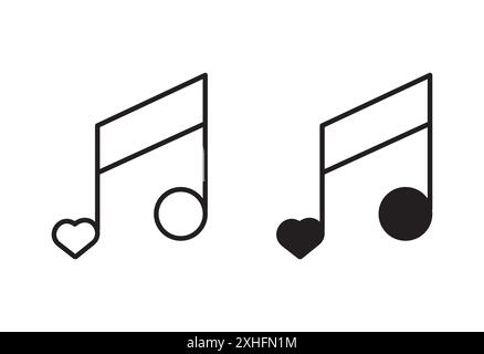 Love Music Icon Vektorsymbol oder Zeichensatzkollektion in Schwarz-weiß-Kontur Stock Vektor
