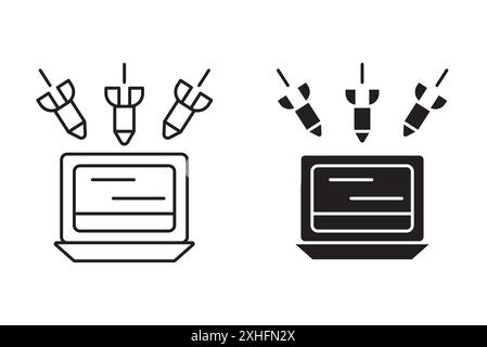 DDoS Icon Black Line Art Vektor in schwarz-weiß Umrisse Set Collection Schild Stock Vektor