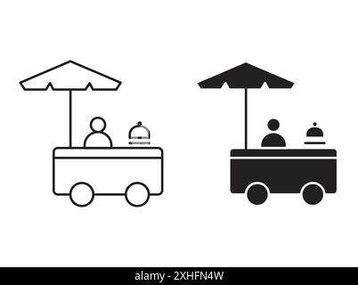 Icon für den Lebensmittelwagen Vektorsymbol oder Schildersatz in schwarz-weißer Umrandung Stock Vektor