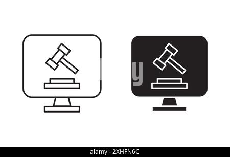 Online Court Icon Black Line Art Vektor in schwarz-weiß Umrisse Set Sammlung Zeichen Stock Vektor