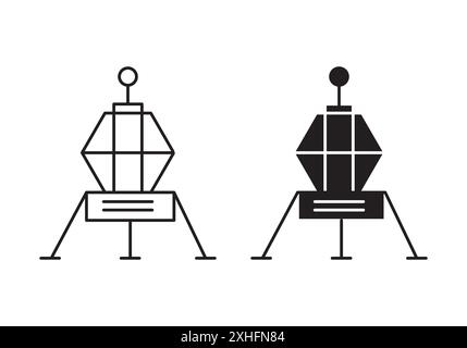 Lander Icon Black Line Art Vektor in schwarz-weiß Umrisse Set Sammlung Zeichen Stock Vektor