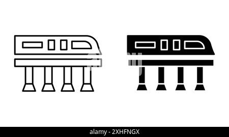 Monorail Icon Schwarze Linie Art Vektor in schwarz-weiß Umrisse Set Sammlung Zeichen Stock Vektor