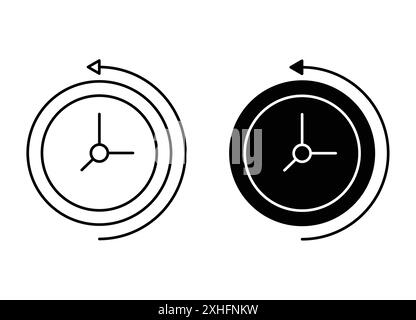 Zeitreisender Symbol Schwarzer Linie Kunstvektor in schwarz-weiß Umrisse Set Collection Schild Stock Vektor