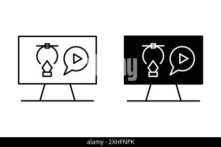 Motion Graphics Symbol Schwarzer Linie Kunstvektor in schwarz-weiß Umrisse Set Collection Zeichen Stock Vektor