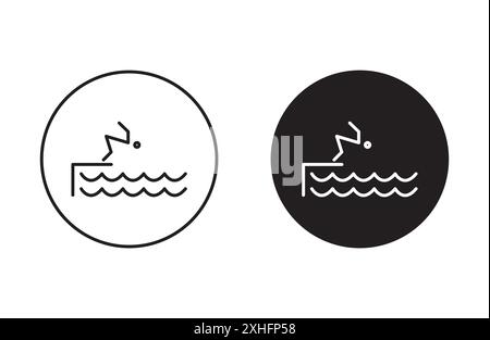 Swimmer Jumping Icon Vector Symbol oder Zeichensatz Kollektion in Schwarz-weiß-Kontur Stock Vektor