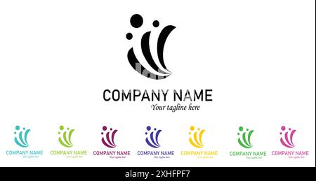 Professionelles Logo Design Vektorset in acht leuchtenden Farbkombinationen Stock Vektor