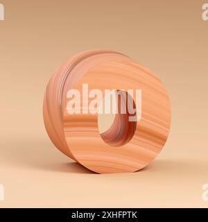 3D-Alphabet, Buchstabenform aus Holz auf beigefarbenem Hintergrund, 3D-Rendering, Letter O lustiges Designkonzept Stockfoto