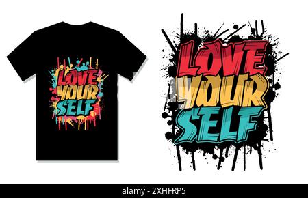 Auffällige und farbenfrohe „Love Yourself“-Graffiti-Typografie, geeignet für Banner, Poster, T-Shirts, Becher und Druckmotive Stock Vektor