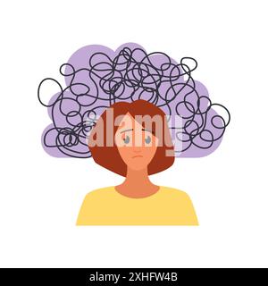 Angst psychische Gesundheit Zustand und schlechter emotionaler Zustand der Frau in Chaos der Gedanken Vektor Illustration Stock Vektor