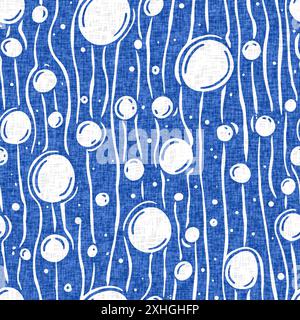 Weiche blaue Wasserblasen mit kreisförmigem Punktmuster. Beachy kreist sich wie ein organischer Wassertropfenhintergrund für Sommerdesign-Wiederholungsfliesen. Stockfoto