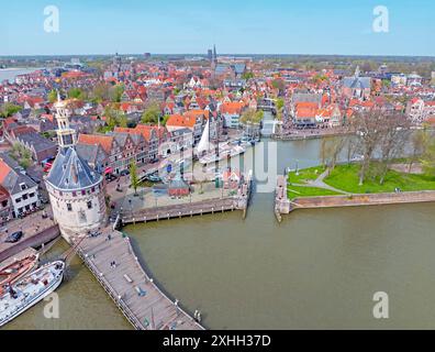 Aus der Luft aus der mittelalterlichen Stadt Hoorn in den Niederlanden Stockfoto