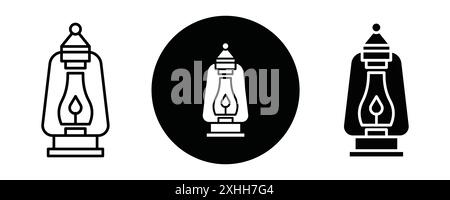 Camping Laterne Icon Schwarze Linie Art Vektor in schwarz-weiß Umriss Set Sammlung Zeichen Stock Vektor