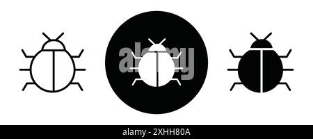 Debug-Symbol Schwarzer Linie Kunstvektor in Schwarz-weiß-Umriss Set Collection-Schild Stock Vektor