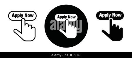 Jetzt anwenden Symbol Schwarze Linie Kunstvektor in schwarz-weiß Umrisse Set Sammlungsschild Stock Vektor
