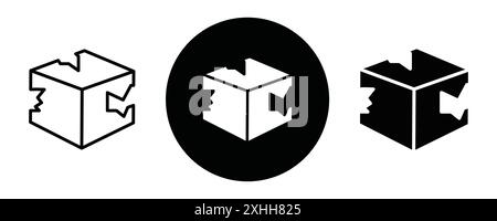 Gebrochene Pappschachtel Icon Schwarze Linie Art Vektor in schwarz-weiß Umrisse Set Sammlung Zeichen Stock Vektor