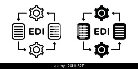 EDI Icon Black Line Art Vektor in schwarz-weiß Umrisse Set Collection Schild Stock Vektor