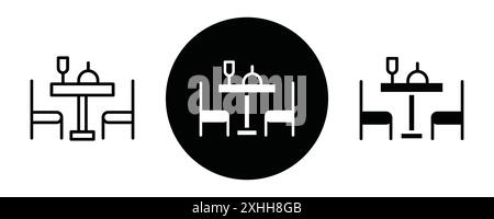 Esstisch-Ikone Schwarze Linie Kunstvektor in schwarz-weiß Umrisse Set Sammlung Zeichen Stock Vektor