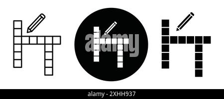 Kreuzworträtsel Symbol Schwarzer Linie Kunstvektor in schwarz-weiß Umrisse Set Collection Schild Stock Vektor