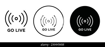 Go Live Icon Black Line Art Vektor in schwarz-weiß Umriss Set Collection Schild Stock Vektor