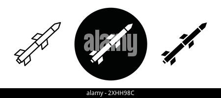 Raketensymbol Schwarze Linie Kunstvektor in schwarz-weiß Umrisse Set Sammlungszeichen Stock Vektor