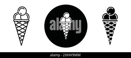 Eiskrem-Ikone Black Line Art Vektor in schwarz-weiß Umrisse Set Collection Schild Stock Vektor