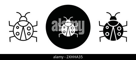 Marienkäfer Icon Schwarzer Linie Art Vektor in schwarz-weiß Umriss Set Sammlung Zeichen Stock Vektor