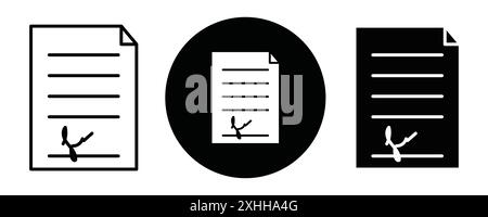 Unterschrift in Dokumenten Symbol Schwarzer Linie Kunstvektor in Schwarzweiß Umriss Set Collection Schild Stock Vektor