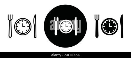 Lunchtime Icon Black Line Art Vektor in schwarz-weiß Umrisse Set Collection Schild Stock Vektor